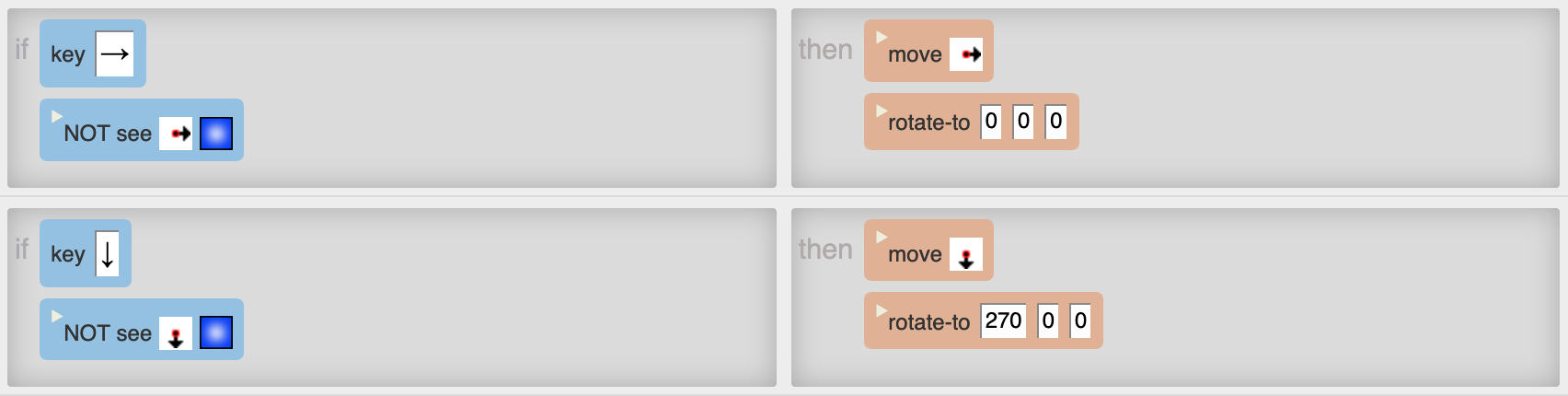 Two rules for the Pacman game made in AgentCubes.